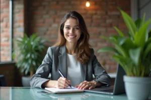 Jeune femme au bureau travaillant sur son ordinateur