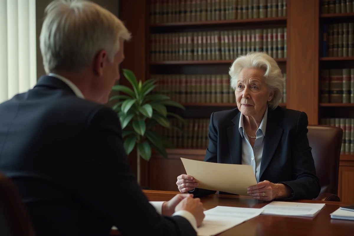 Femme âgée écoutant un conseiller bancaire dans un bureau