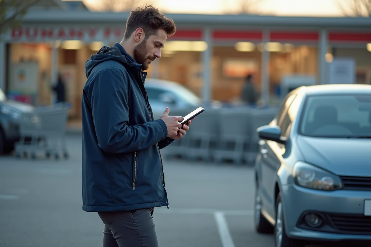 Homme entrant un code avec son smartphone près d