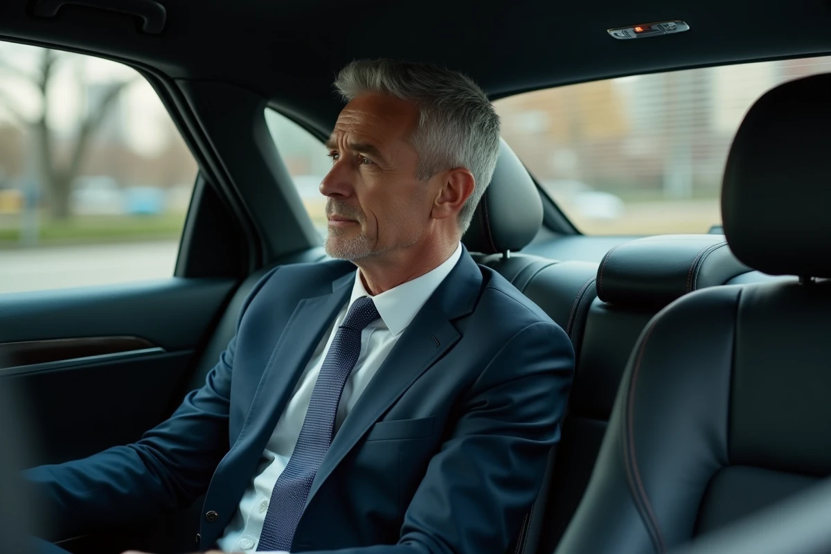 Homme d affaires dans un taxi moderne interieur