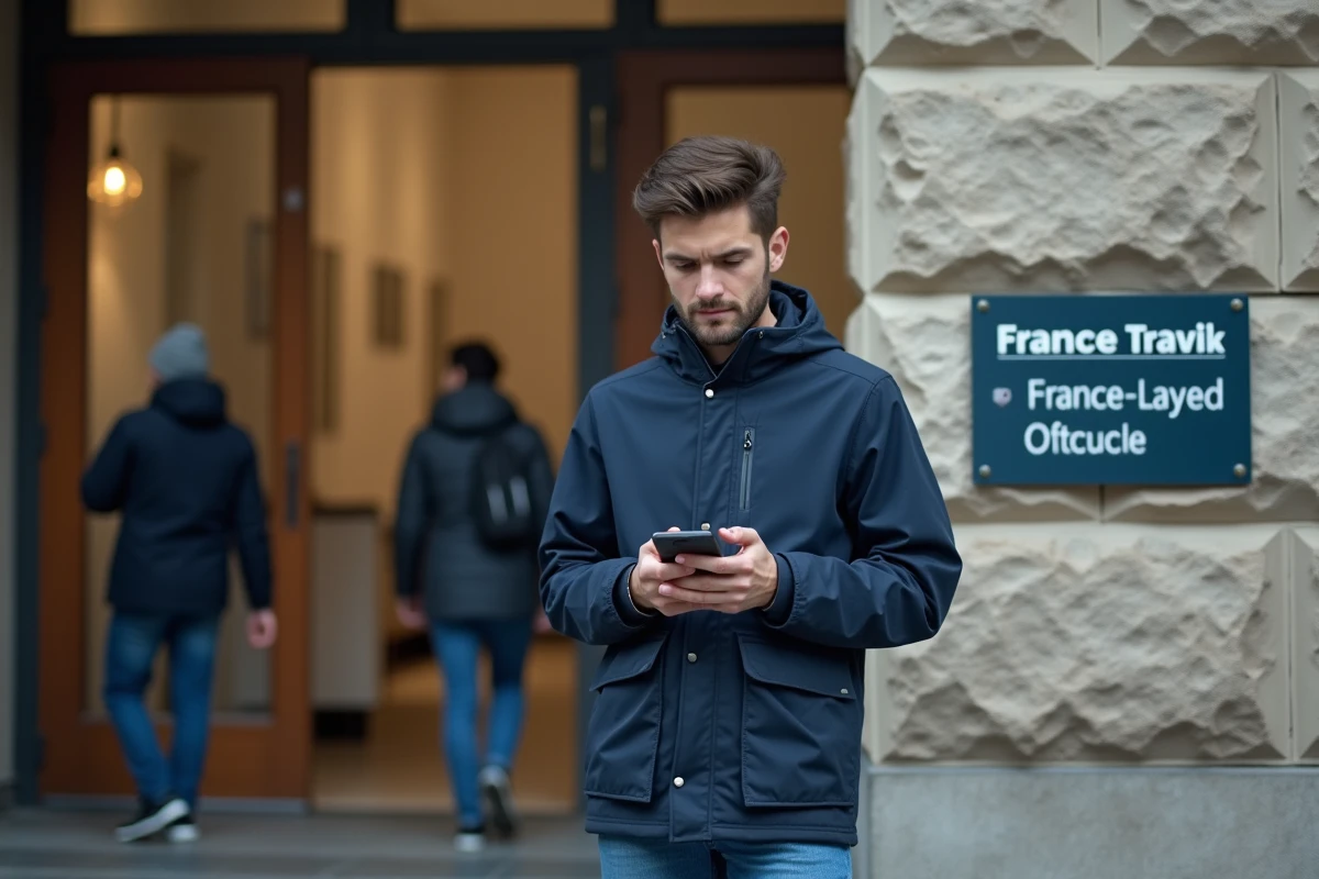 Jeune homme dehors vérifiant ses messages sur smartphone